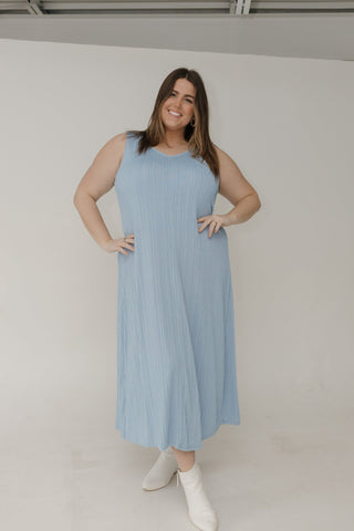 Textured Tank Strap Maxi Dress – Sky Blue - Love Marlow