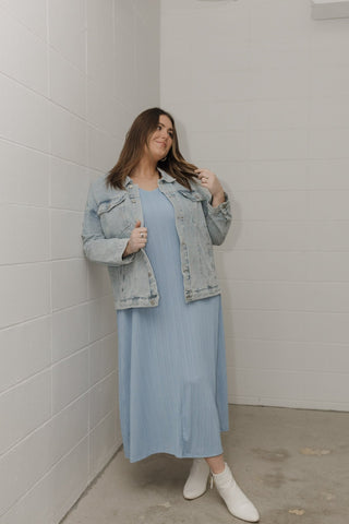 Textured Tank Strap Maxi Dress – Sky Blue - Love Marlow