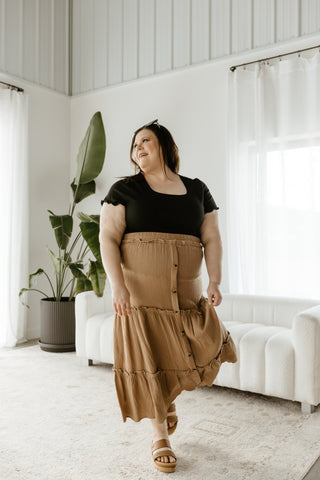 TEXTURED TIERED SKIRT WITH BUTTONS - Love Marlow