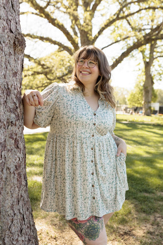 The Artisan Cotton Button-Front Fit & Flare – Dusty Turquoise - Love Marlow