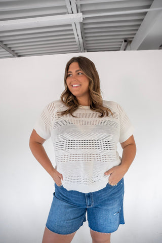 The Artisan Open-Knit Crochet Short Sleeve Sweater - Love Marlow