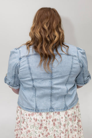 The Sculpted Short Sleeve Stretch Denim Jacket – Medium Light Wash - Love Marlow