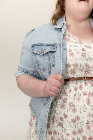 The Sculpted Short Sleeve Stretch Denim Jacket – Medium Light Wash - Love Marlow