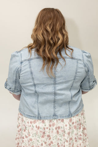 The Sculpted Short Sleeve Stretch Denim Jacket – Medium Light Wash - Love Marlow