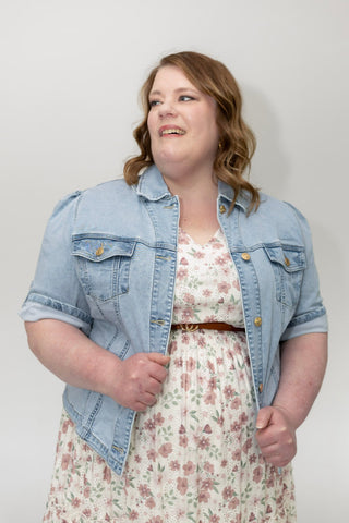The Sculpted Short Sleeve Stretch Denim Jacket – Medium Light Wash - Love Marlow