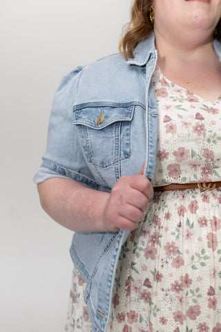 The Sculpted Short Sleeve Stretch Denim Jacket – Medium Light Wash - Love Marlow