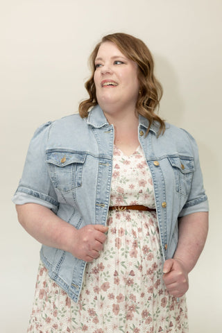 The Sculpted Short Sleeve Stretch Denim Jacket – Medium Light Wash - Love Marlow