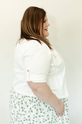 The Sculpted Short Sleeve Stretch Denim Jacket – Summer Ecru - Love Marlow