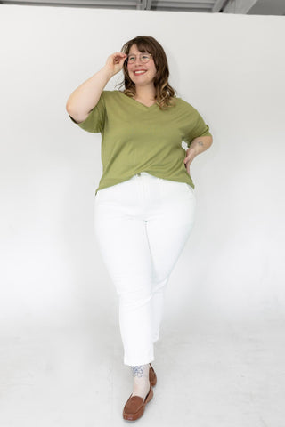 The Signature Airy Knit Dolman V-Neck – Botanic Green - Love Marlow
