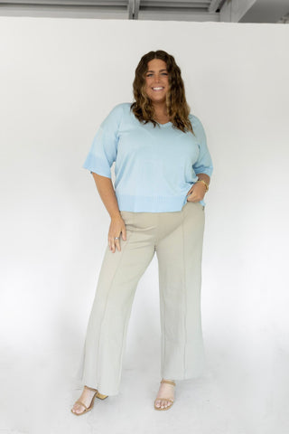 The Signature Dolman V-Neck: Airy Pale Blue Knit - Love Marlow