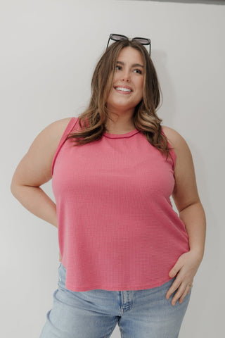Thermal Round Neck Knit Tank Top – Pink - Love Marlow