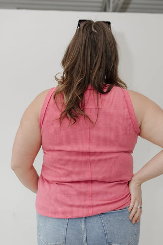 Thermal Round Neck Knit Tank Top – Pink - Love Marlow