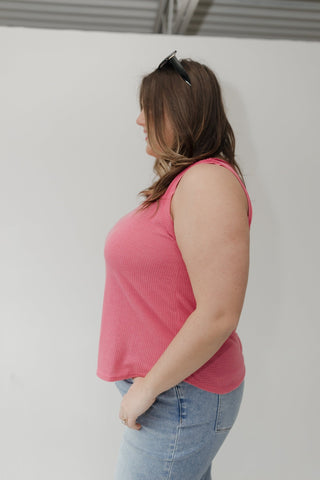 Thermal Round Neck Knit Tank Top – Pink - Love Marlow