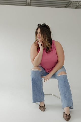 Thermal Round Neck Knit Tank Top – Pink - Love Marlow