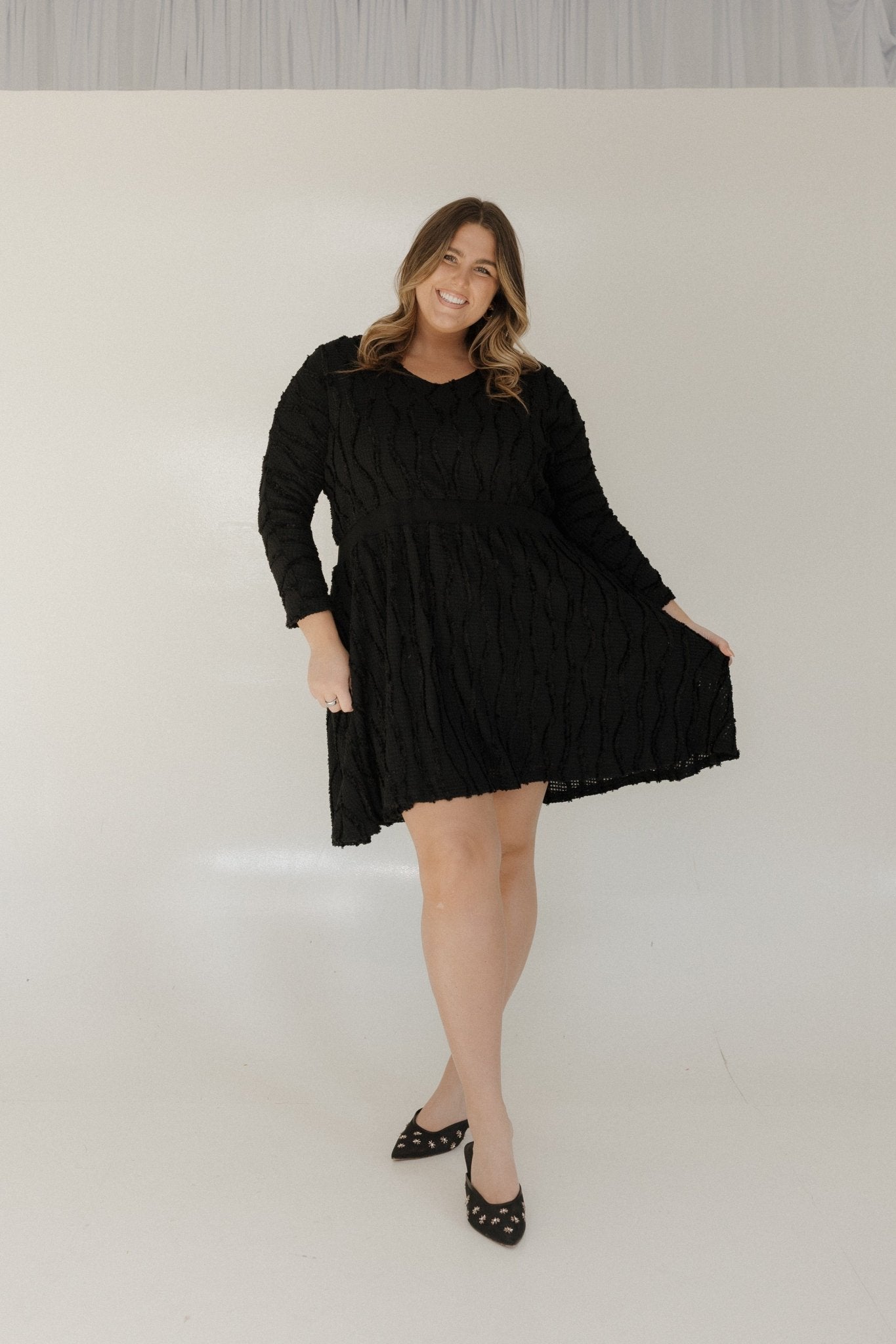thermal long sleeve dress Darker Wavs Thermal Long Sleeve Waffle Knit Dress