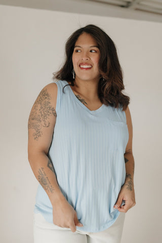 Thick Ribbed Knit Tank Top – Sky Blue - Love Marlow