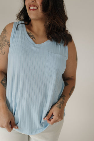 Thick Ribbed Knit Tank Top – Sky Blue - Love Marlow