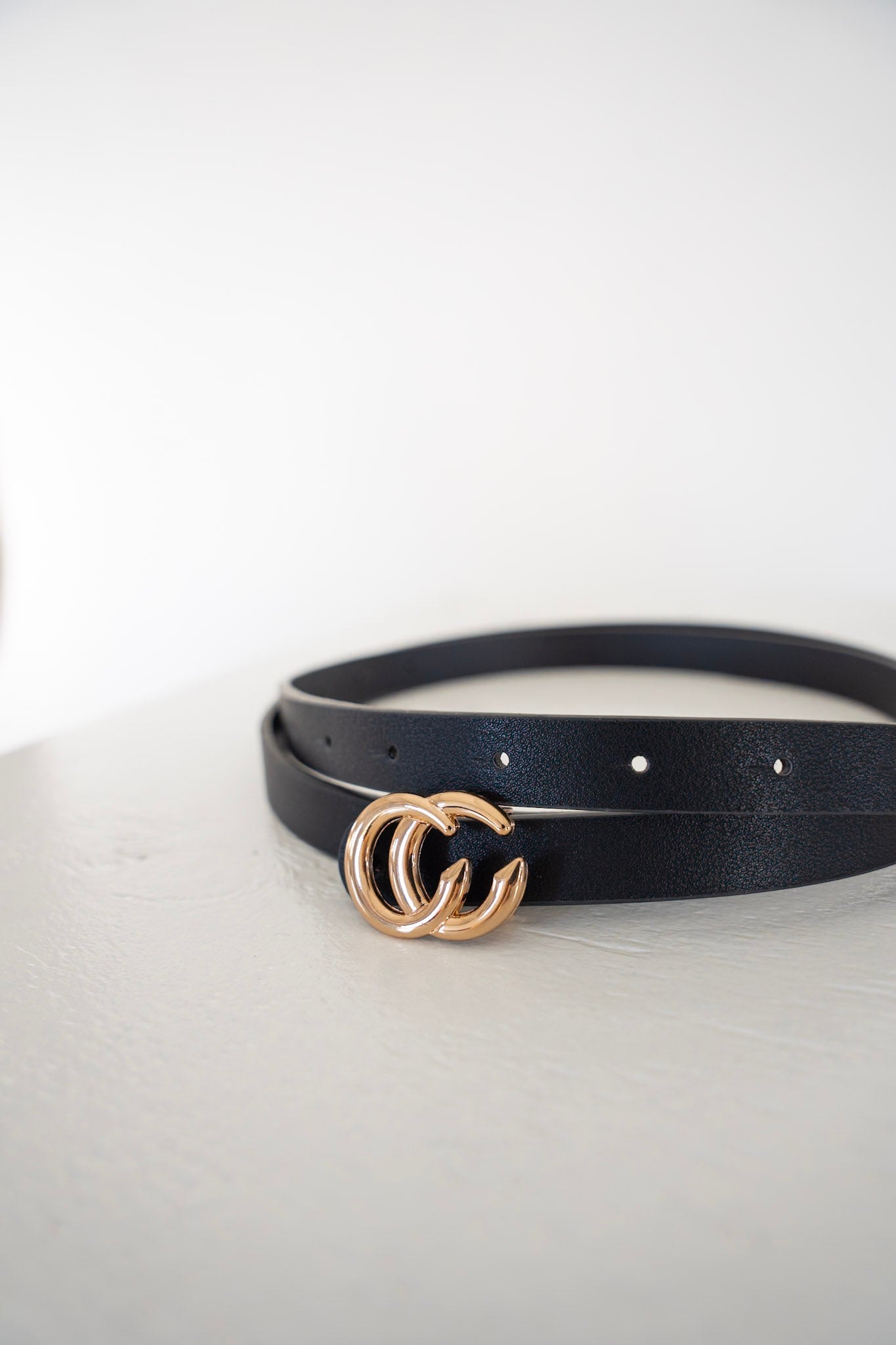 Thin Belt with Gold Accent in Black - Love Marlow