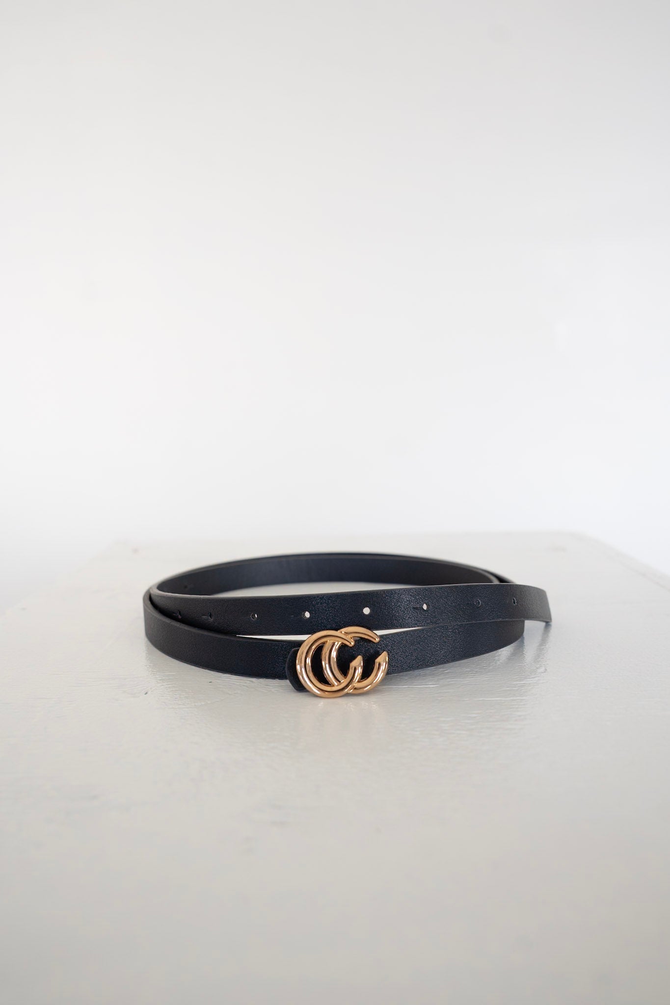 Thin Belt with Gold Accent in Black - Love Marlow