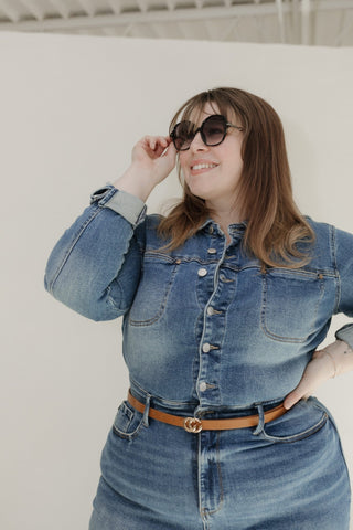 Thin Belt with Gold Accent in Cognac - Love Marlow