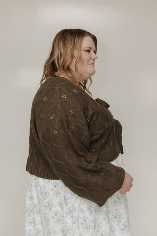 Tie - Front Cable Knit Cropped Cardigan in Luxe Sagewood - Love Marlow