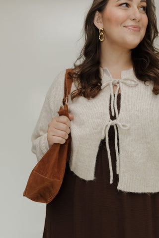 TIE FRONT CROPPED CARDIGAN IN SAND - Love Marlow