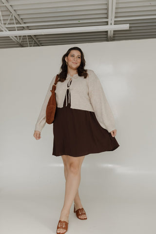 TIE FRONT CROPPED CARDIGAN IN SAND - Love Marlow