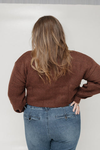 TIE FRONT CROPPED CARDIGAN IN UMBER BROWN - Love Marlow