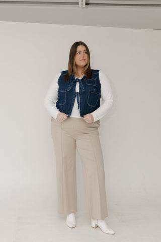 Tie Front Denim Vest – Dark Wash - Love Marlow