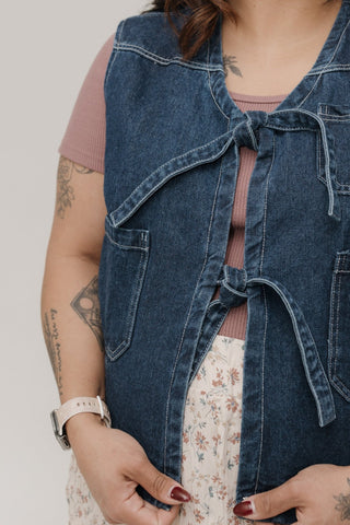 Tie Front Denim Vest – Dark Wash - Love Marlow