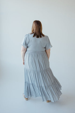 TIERED FLUTTER SLEEVE DRESS IN CHAMBRAY BLUE - Love Marlow