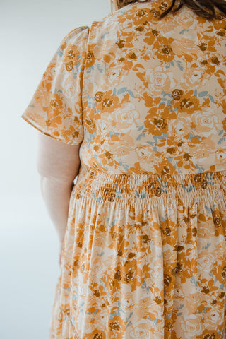 TIERED FLUTTER SLEEVE FLORAL DRESS IN AMBER SUNSET - xL - Love Marlow