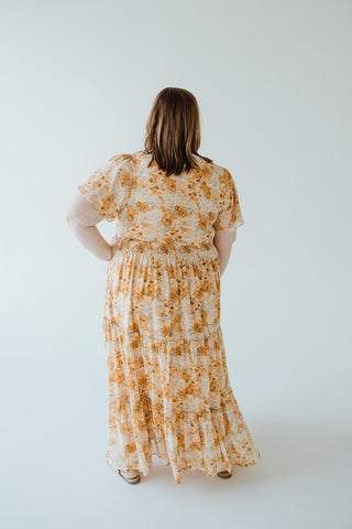 TIERED FLUTTER SLEEVE FLORAL DRESS IN AMBER SUNSET - xL - Love Marlow