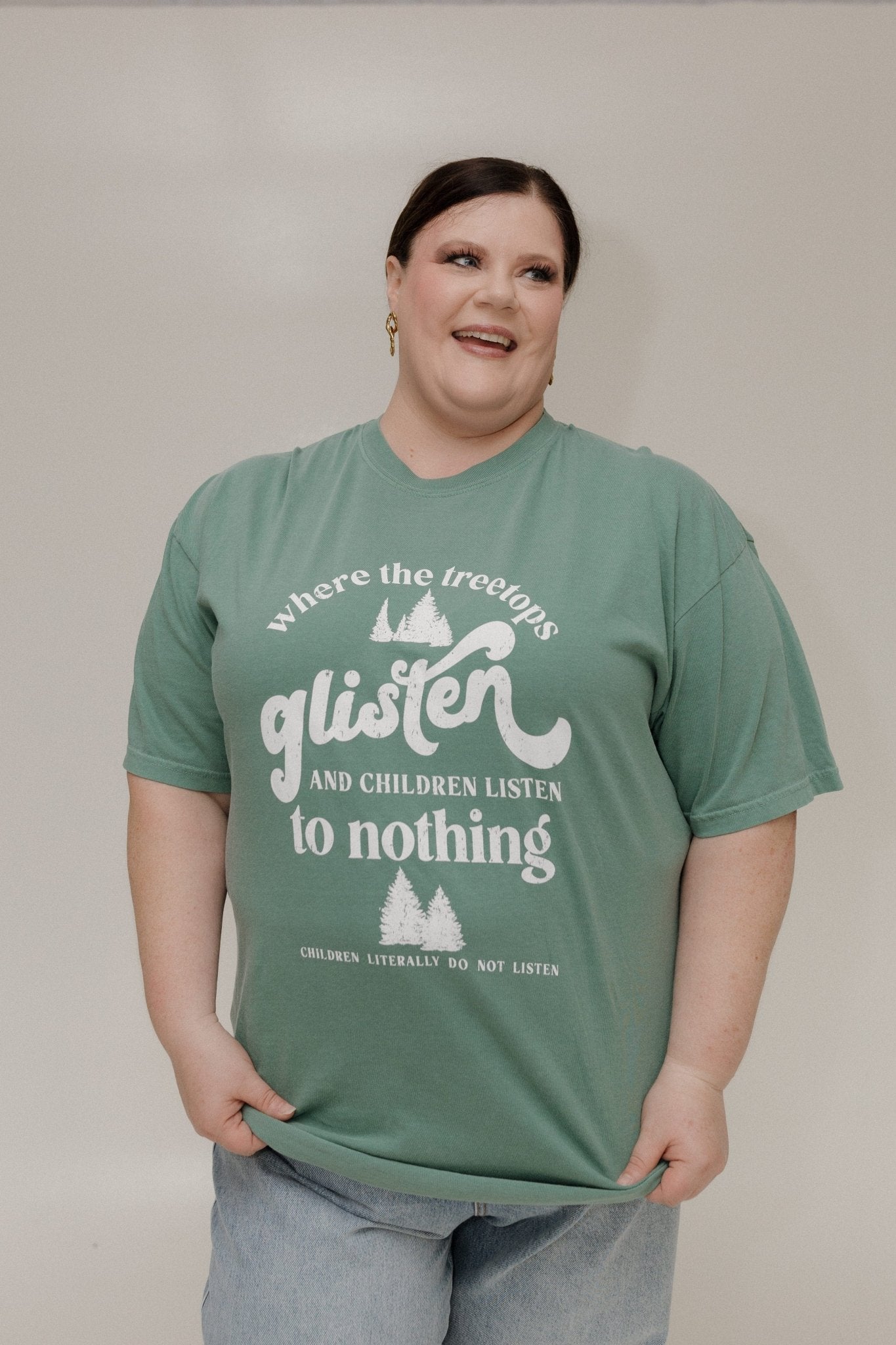 “Treetops Glisten” Funny Christmas Crewneck Graphic Tee – Festive Holiday Shirt - Love Marlow