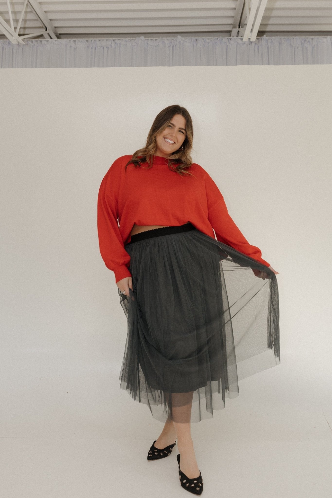 TULLE MIDI SKIRT IN CHARCOAL GREY - Love Marlow