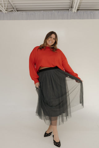 TULLE MIDI SKIRT IN CHARCOAL GREY - Love Marlow