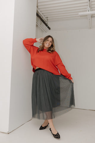 TULLE MIDI SKIRT IN CHARCOAL GREY - Love Marlow