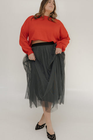 TULLE MIDI SKIRT IN CHARCOAL GREY - Love Marlow