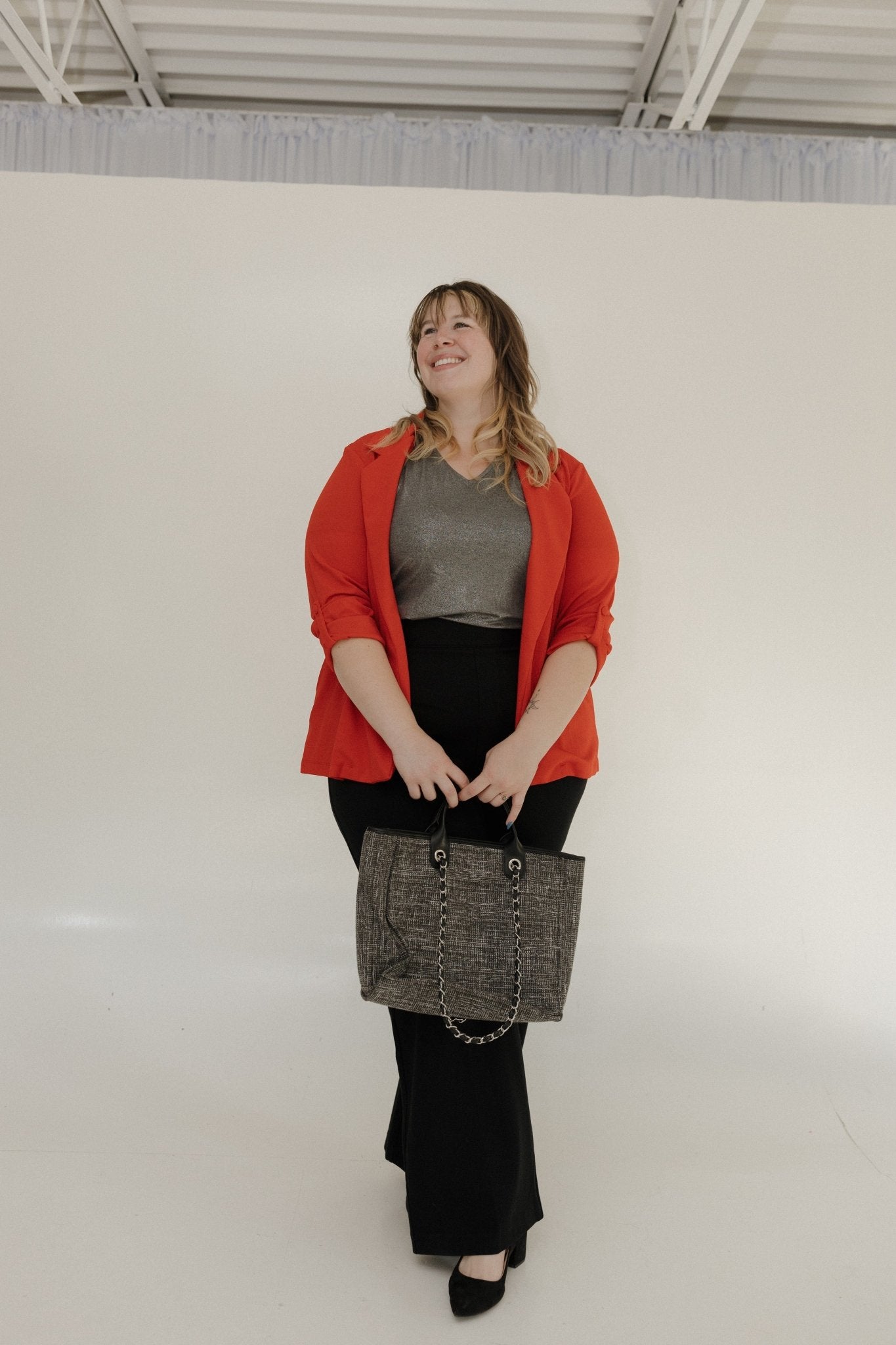 TWEED CHAIN TOTE BAG IN BLACK & IVORY - Love Marlow