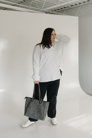 TWEED CHAIN TOTE BAG IN BLACK & IVORY - Love Marlow