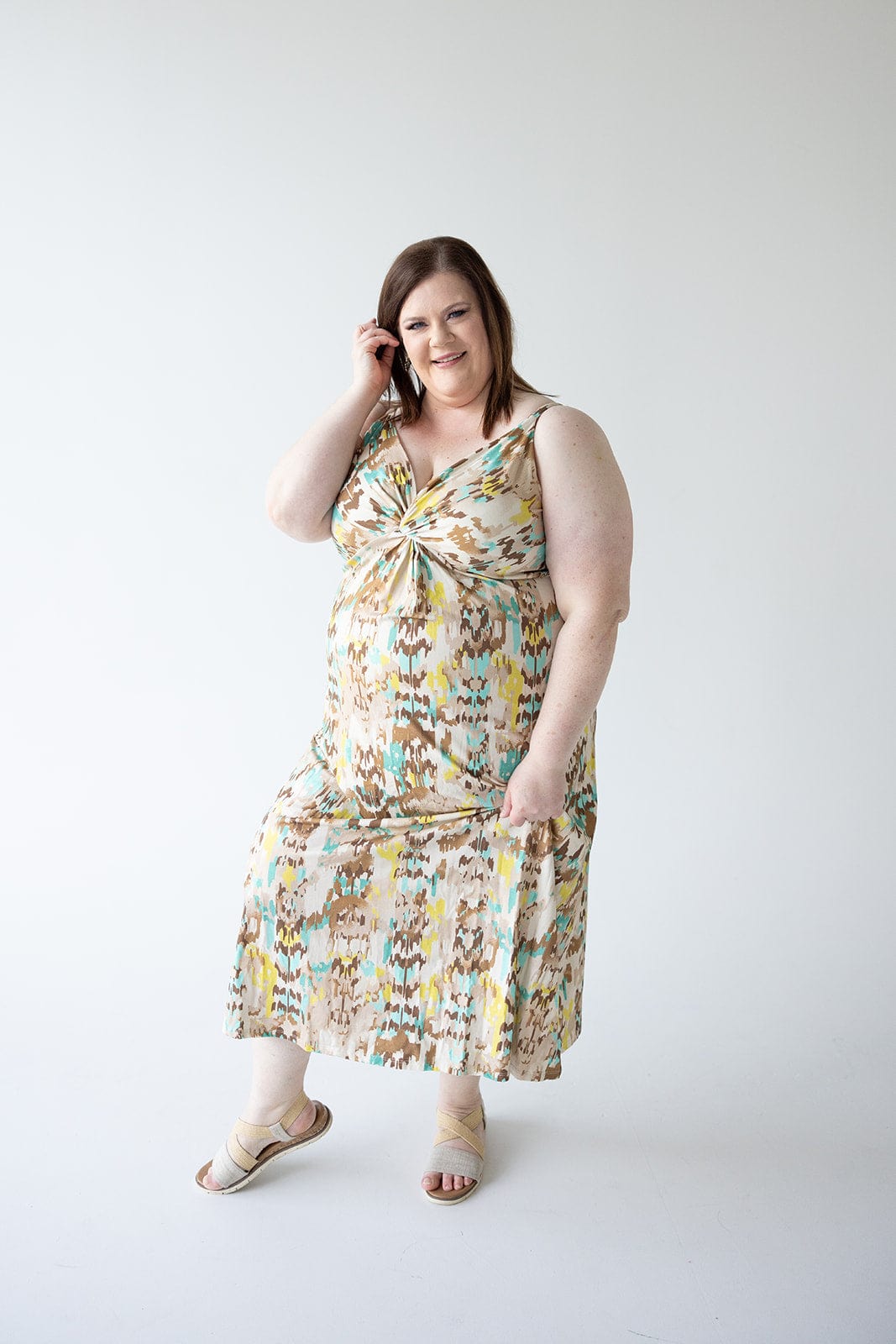 TWIST FRONT MAXI DRESS 12 / Sand | Turquoise TWIST FRONT MAXI DRESS 12 / Sand | Turquoise