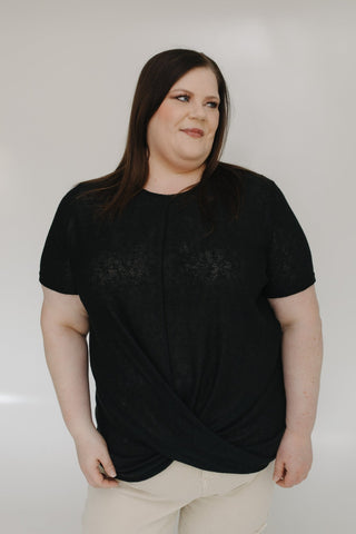 TWIST FRONT OPEN WEAVE SWEATER IN BLACK - Love Marlow