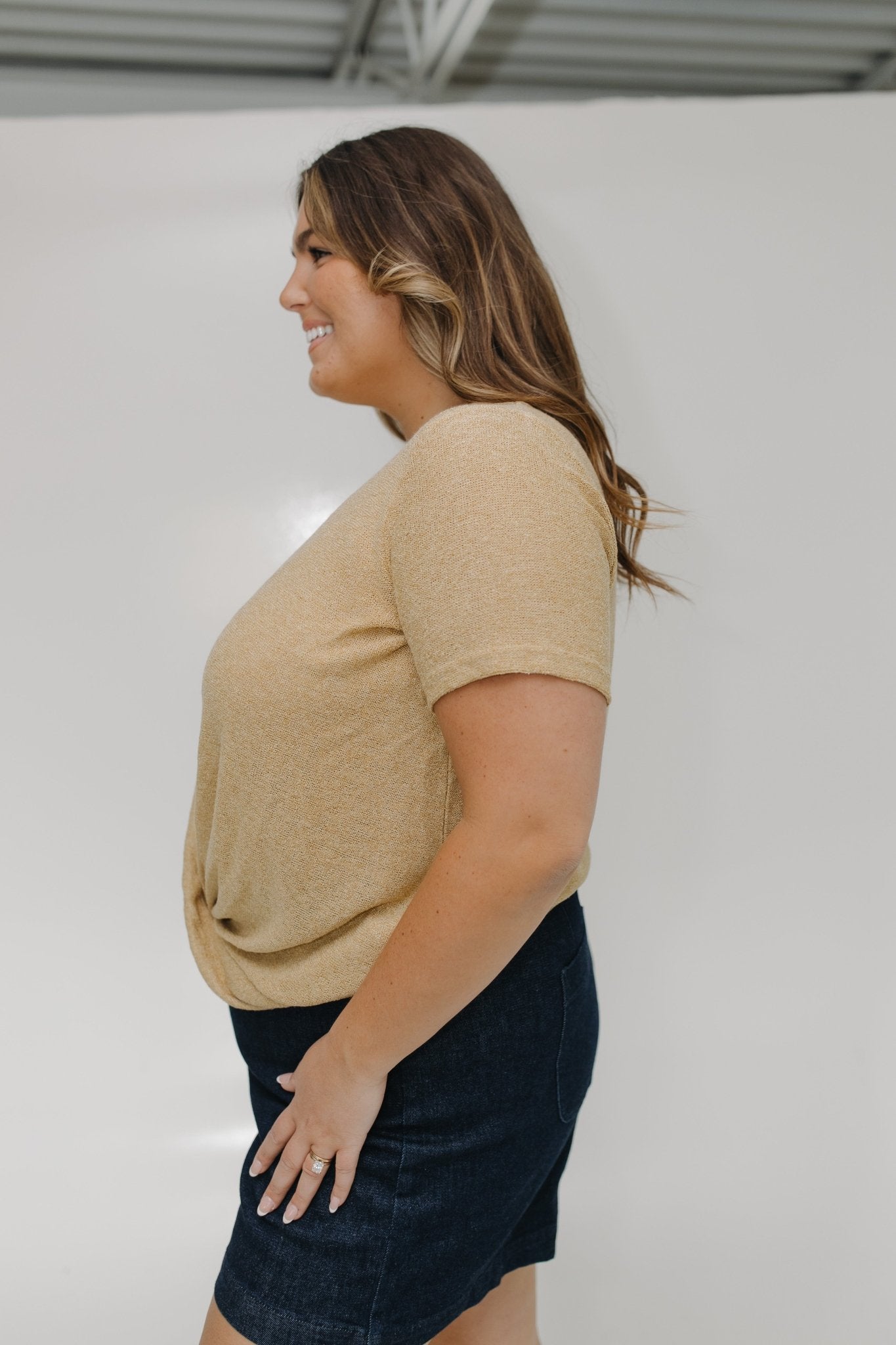 TWIST FRONT OPEN WEAVE SWEATER IN SUN BLEACHED CAMEL - Love Marlow