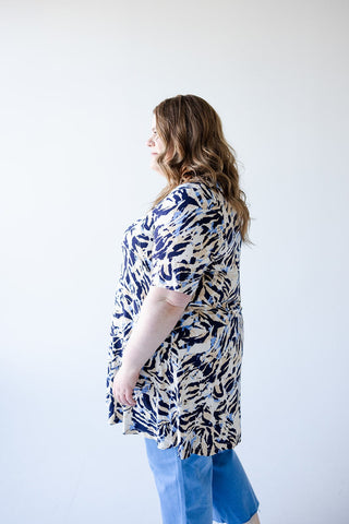 V - NECK ABSTRACT PALM PRINT TUNIC - Love Marlow
