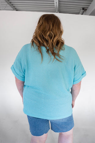 V - Neck Crochet Knit Poncho Sweater in Mermaid - Love Marlow