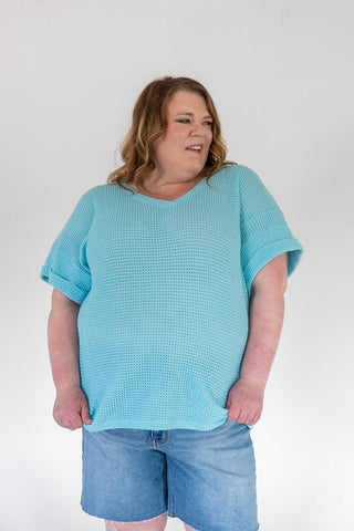 V - Neck Crochet Knit Poncho Sweater in Mermaid - Love Marlow