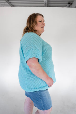 V - Neck Crochet Knit Poncho Sweater in Mermaid - Love Marlow
