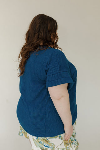 V - Neck Crochet Knit Poncho Sweater in Navy - Love Marlow