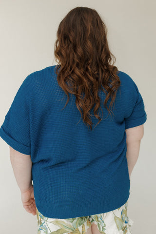 V - Neck Crochet Knit Poncho Sweater in Navy - Love Marlow