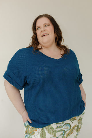 V - Neck Crochet Knit Poncho Sweater in Navy - Love Marlow